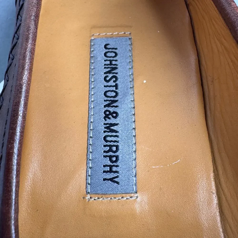 1990s Johnston & Murphy Brown Leather Preppy Woven Tassel Loafers Men’s 10.5M